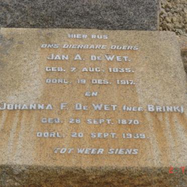 WET Jan A., de 1835-1917 &amp; Johanna F. BRINK 1870-1939