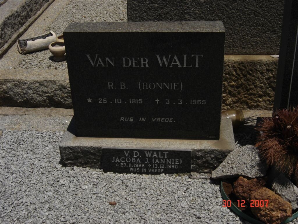 WALT R.B., van der 1915-1965 &amp; Jacoba J. 1922-1990