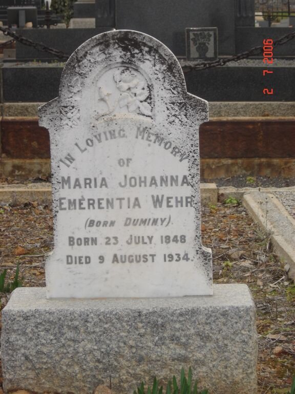 WEHR Maria Johanna Emerentia nee DUMINY 1848-1934