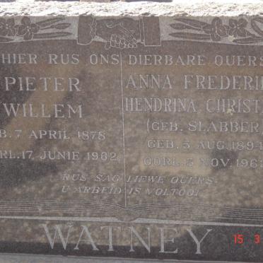 WATNEY Pieter Willem 1878-1962 &amp; Anna Frederika Hendrina Christina SLABBER 1894-1962