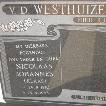 WESTHUIZEN Nicolaas Johannes, v.d. 1910-1985