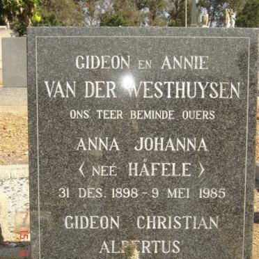 WESTHUYSEN Gideon Christian Albertus, van der 1896-1985 &amp; Anna Johanna HÄFELE 1898-1985