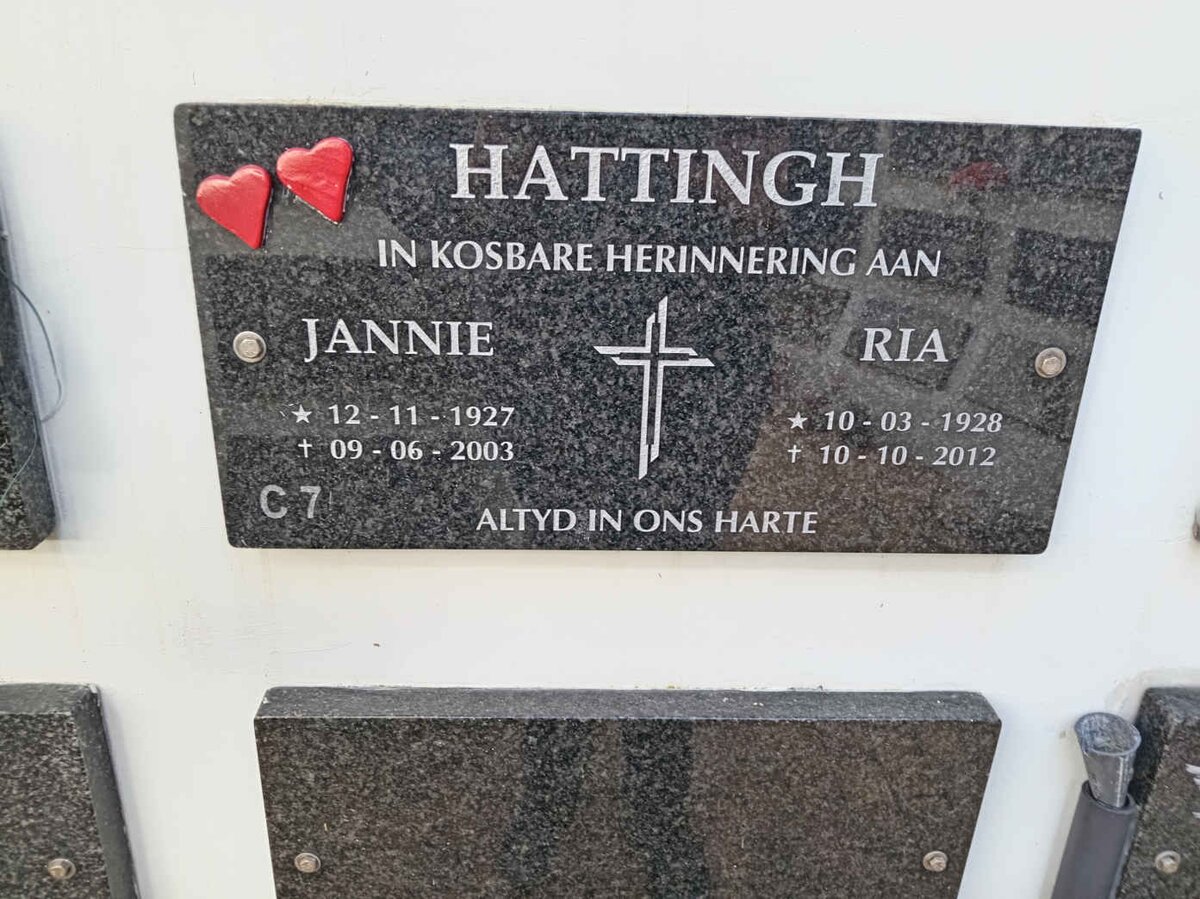 HATTINGH Jannie 1927-2003 &amp; Ria 1928-2012