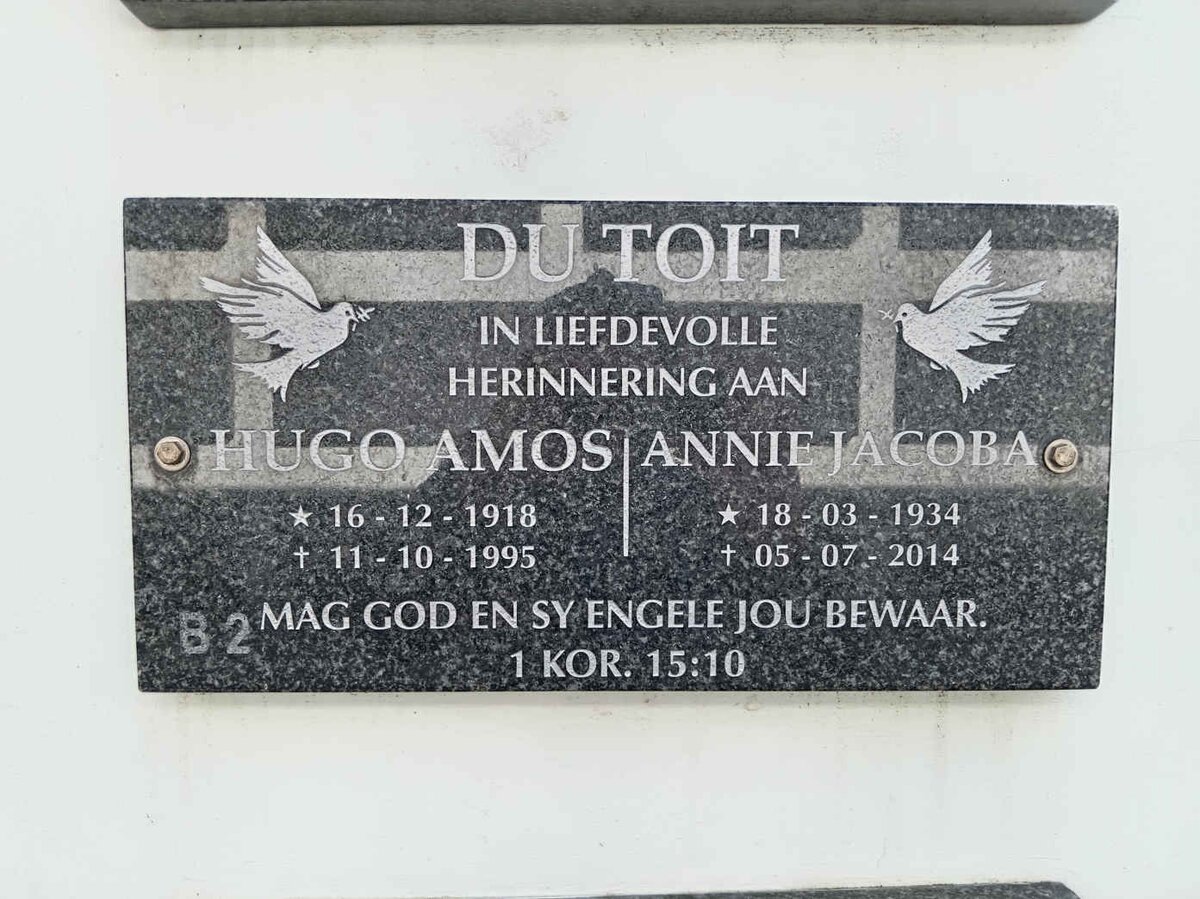 TOIT Hugo Amos, du 1918-1995 &amp; Annie Jacoba 1934-2014