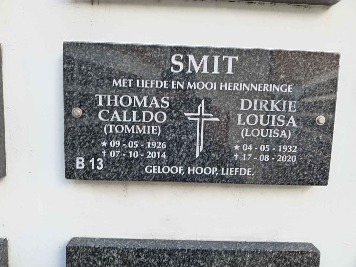 SMIT Thomas Calldo 1926-2014 &amp; Dirkie Louisa 1932-2020