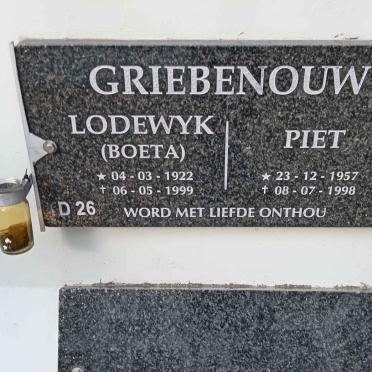 GRIEBENOUW Lodewyk 1922-1999 :: GRIEBENOUW Piet 1957-1998