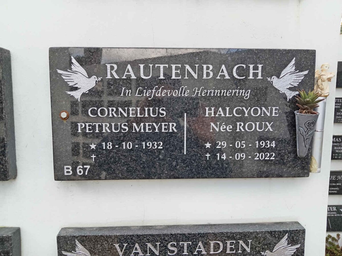 RAUTENBACH Cornelius Petrus Meyer 1932- &amp; Halcyone ROUX 1934-2022