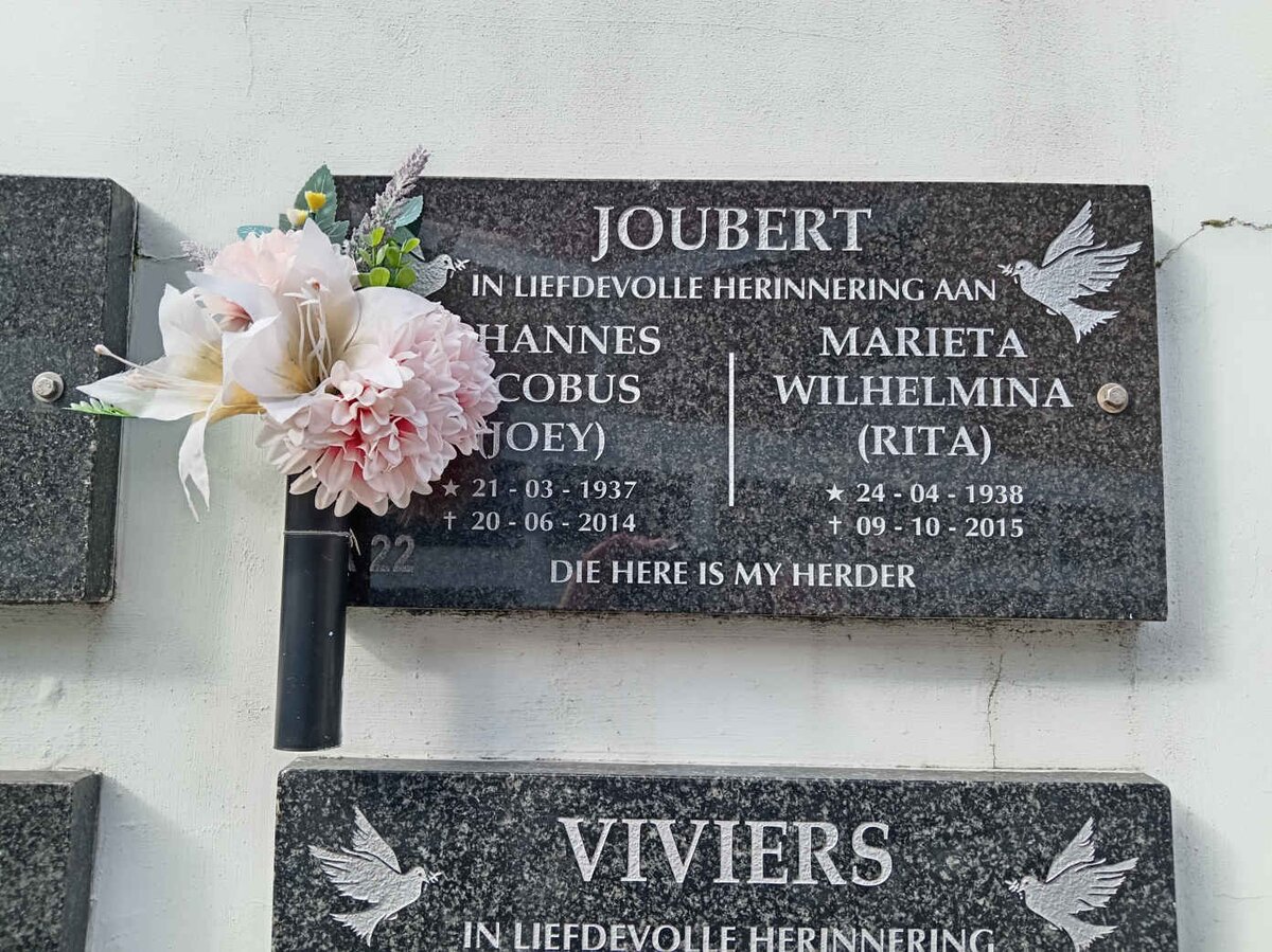 JOUBERT Johannes Jacobus 1937-2014 &amp; Marieta Wilhelmina 1938-2015