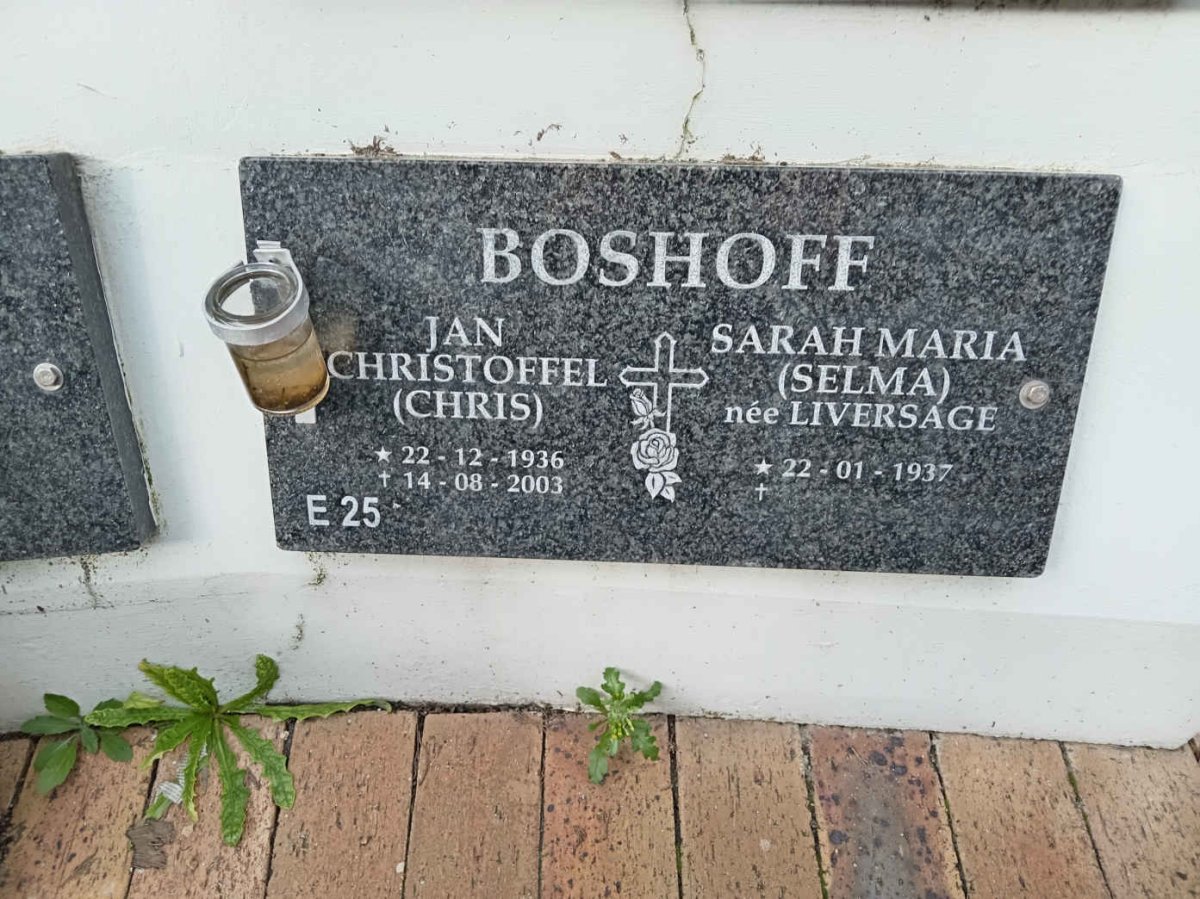 BOSHOFF Jan Christoffel 1936-2003 &amp; Sarah Maria LIVERSAGE 1937-