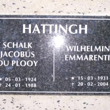 HATTINGH Schalk Jacobus du Plooy 1924-1988 &amp; Wilhelmine Emmarentia 1931-2004