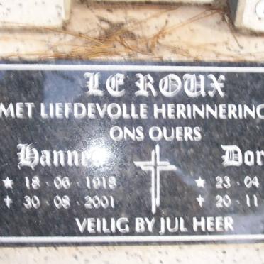 ROUX Hannes, le 1918-2001 &amp; Dora 1925-2004