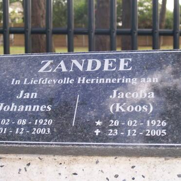 ZANDEE Jan Johannes 1920-2003 &amp; Jacoba 1926-2005