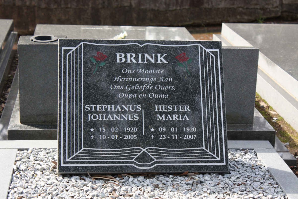 BRINK Stephanus Johannes 1920-2005 &amp; Hester Maria 1920-2007