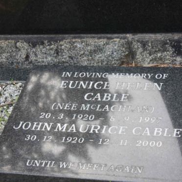 CABLE John Maurice 1920-2000 &amp; Eunice Helen McLACHLAN 1920-1977