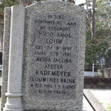 LOUW Hugo Amos 1907-1981 &amp; Alida Jacoba Aletta RADEMEYER formerly LOUW nee BRINK 1910-2001