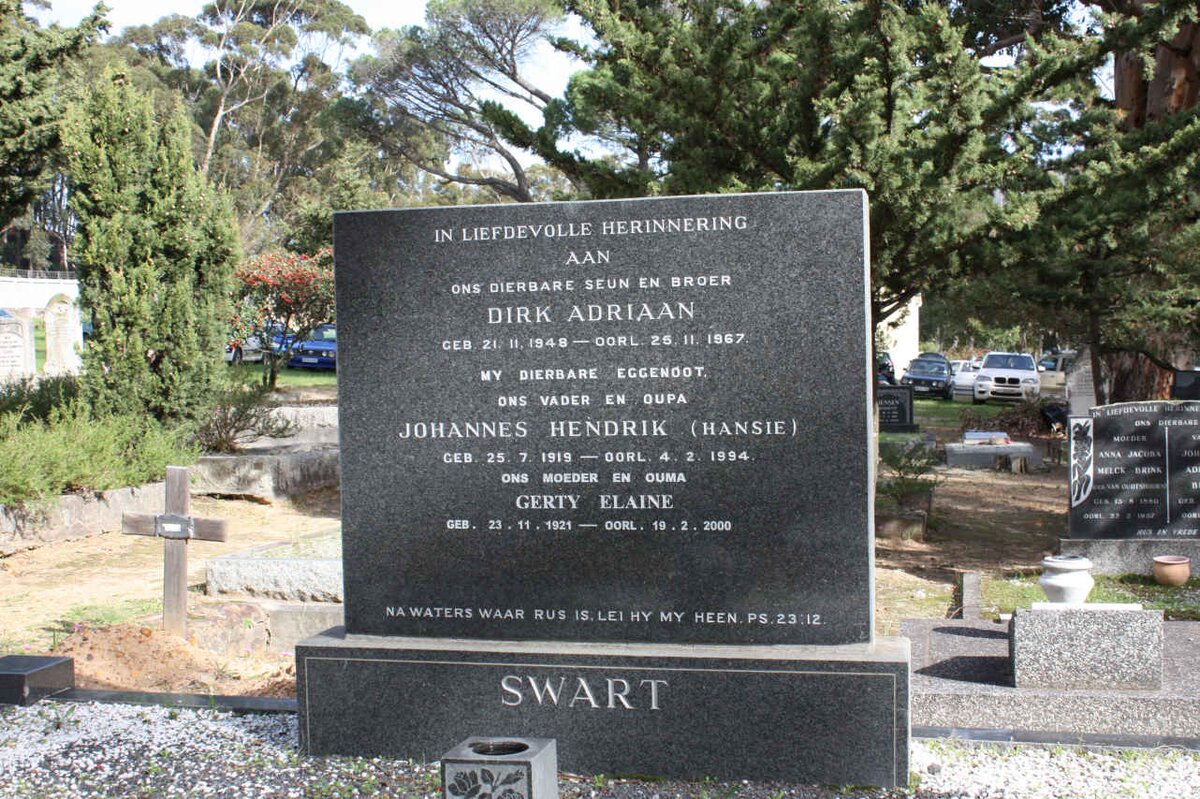 SWART Johannes Hendrik 1919-1994 &amp; Gerty Elaine 1921-2000 :: SWART Dirk Adriaan 1948-1967