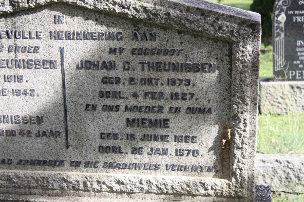 THEUNISSEN Johan G. 1873-1927 &amp; Miemie 1886-1970 