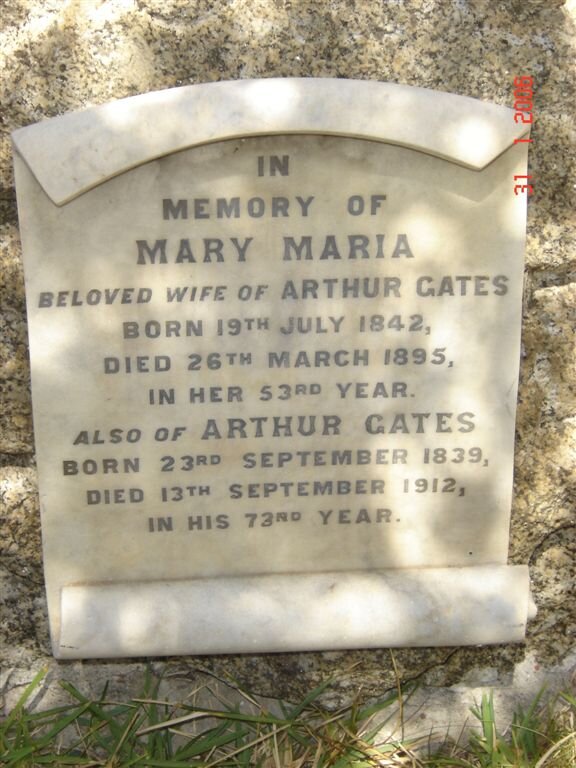 GATES Arthur 1839-1912 &amp; Mary Maria 1842-1895