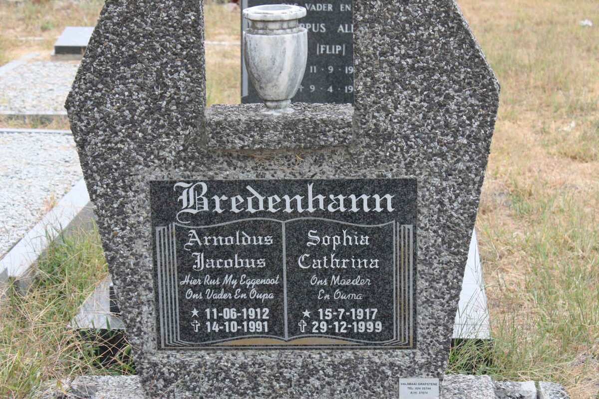 BREDENHANN Arnoldus Jacobus 1912-1991 &amp; Sophia Cathrina  1917-1999