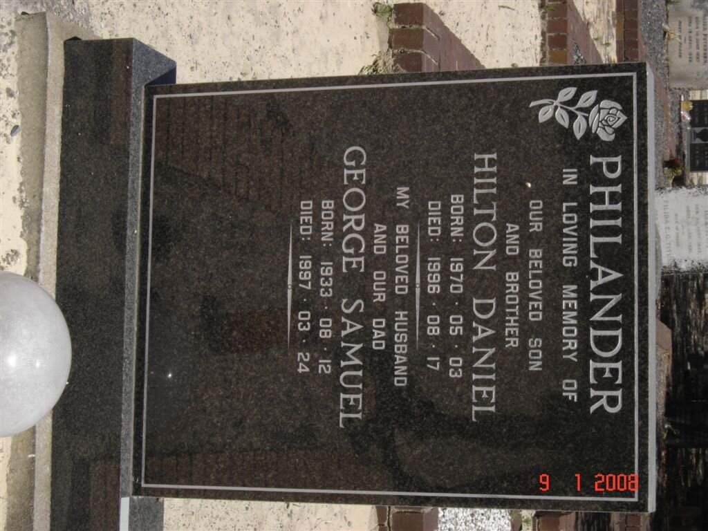 PHILANDER Hilton Daniel 1970-1996 :: PHILANDER George Samuel 1939-1997