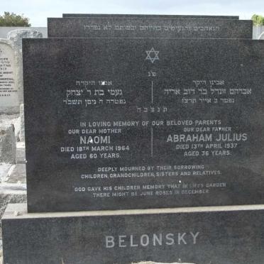 BELONSKY Abraham Julius -1937 &amp; Naomi -1964