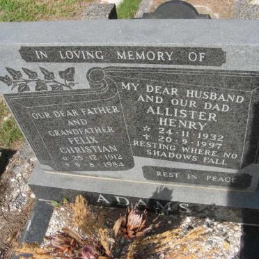 ADAMS Felix Christian 1912-1984 :: ADAMS Allister Henry 1932-1997