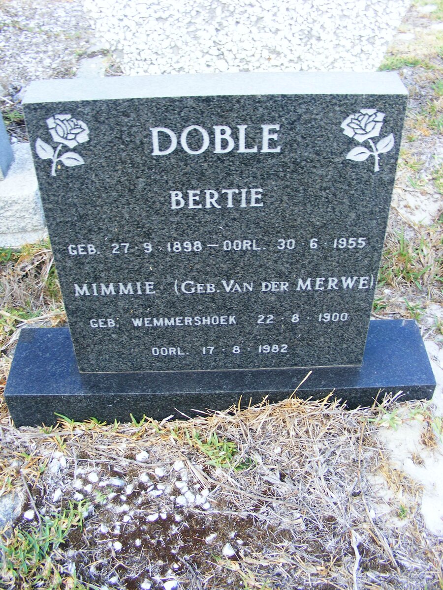 DOBLE Bertie 1898-1955 &amp; Mimmie VAN DER MERWE 1900-1982
