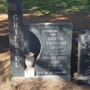 GRIESSEL Gideon Francois 1932-1984 &amp; Wilhelmina Aure 1922-1907