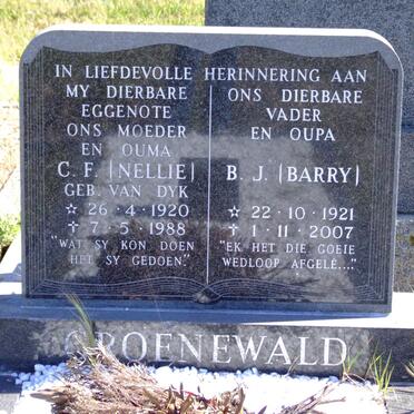 GROENEWALD B.J. 1921-2007 &amp; C.F. VAN DYK 1920-1988