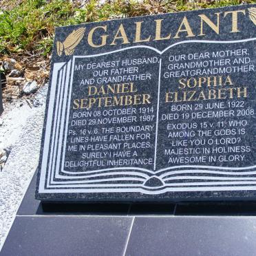 GALLANT Daniel September 1914-1987 &amp; Sophia Elizabeth 1922-2008