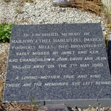 HABLUTZEL Marjory Ethel formerly MILLS nee BROADHURST -1980