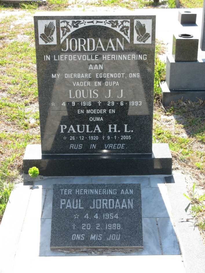 JORDAAN Louis J.J. 1916-1993 &amp; Paula H.L. 1920-2005 :: JORDAAN Paul 1954-1988
