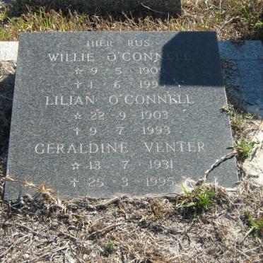 O'CONNELL Willie 1909-1993 &amp; Lilian 1903-1993 :: VENTER Geraldine 1931-1995