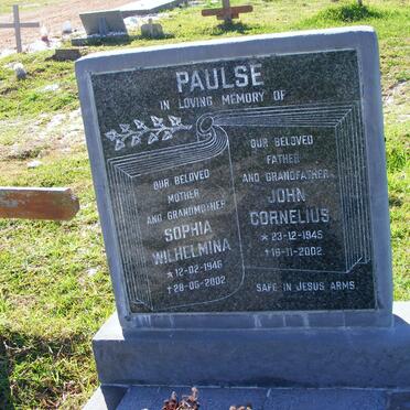 PAULSE John Cornelius 1945-2002 &amp; Sophia Wilhelmina 1946-2002