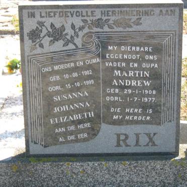 RIX Martin Andrew 1908-1977 &amp; Susanna Johanna Elizabeth 1902-1999