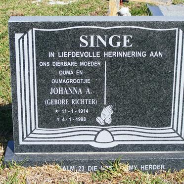 SINGE Johanna A. nee RICHTER 1914-1998