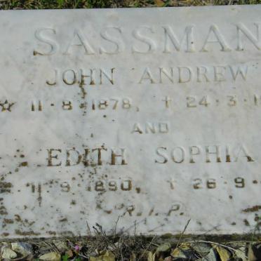 SASSMAN John Andrew 1878-1944 &amp; Edith Sophia 1890-1973