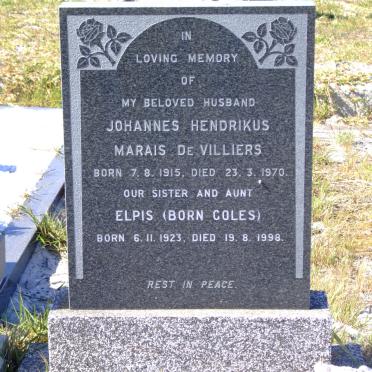 VILLIERS Johannes Hendrikus Marais, de 1915-1970 :: DE VILLIERS Elpis nee COLES 1923-1998