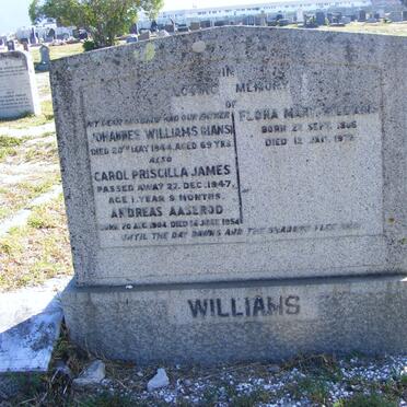 WILLIAMS Johannes -1944 &amp; Flora Mary 1886-1972 :: JAMES Carol Priscilla -1947 :: AASEROD Andreas 1904-1954