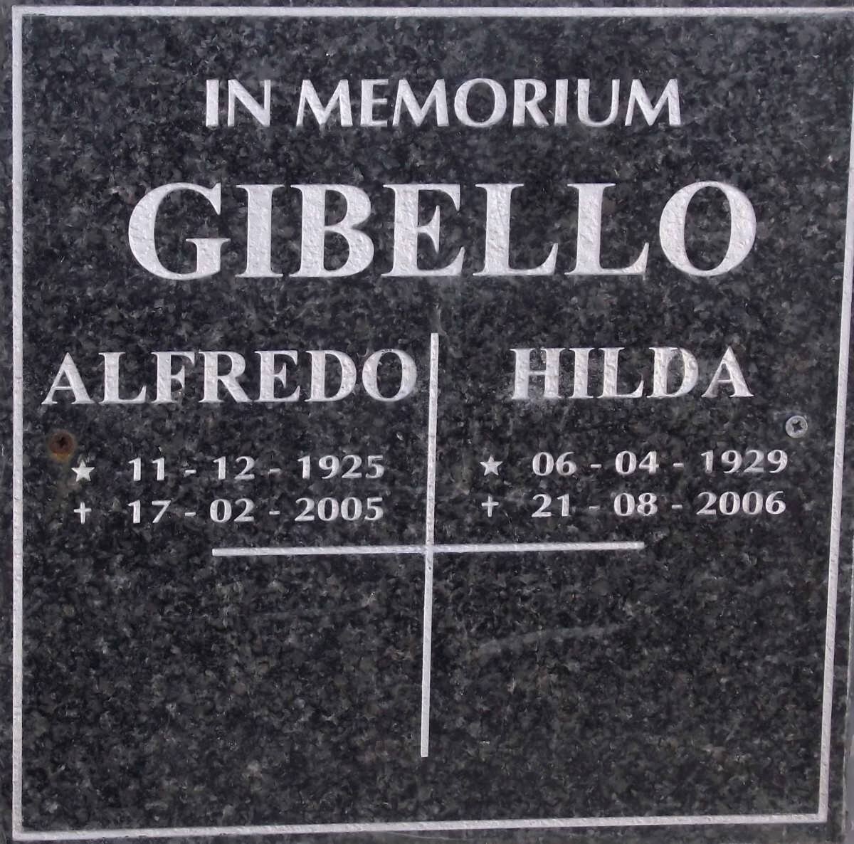 GIBELLO Alfredo 1925-2005 &amp; Hilda 1929-2006