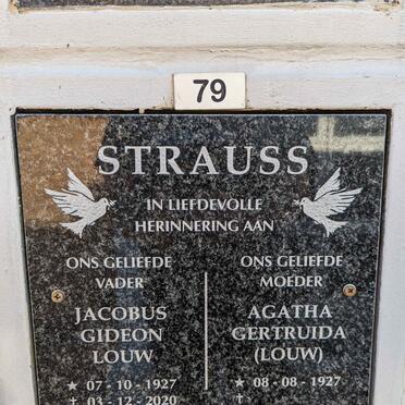 STRAUSS Jacobus Gideon Louw 1927-2020 &amp; Agatha Gertruida LOUW 1927-