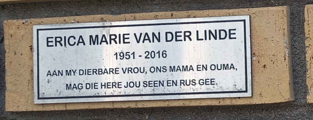LINDE Erica Marie, van der 1951-2016
