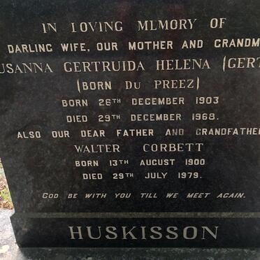 HUSKISSON Walter Corbett 1900-1979 &amp; Susanna Gertruida Helena Du PREEZ 1903-1968