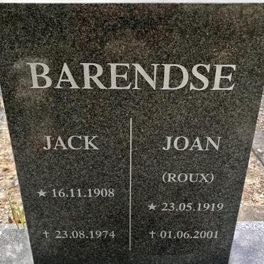 BARENDSE Jack 1908-1974 &amp; Joan ROUX 1919-2001