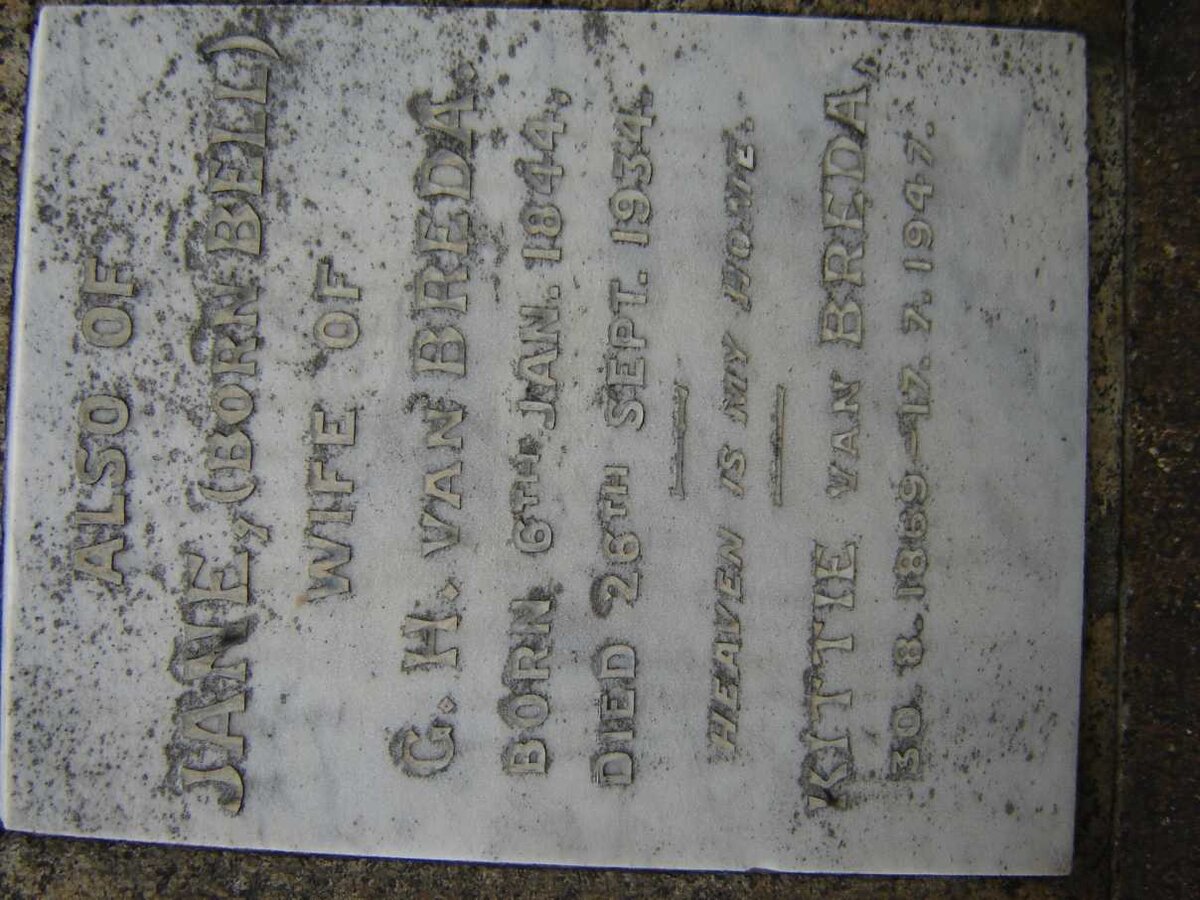 BREDA Jane, van nee BELL 1844-1934 :: VAN BREDA Kittie 1869-1947