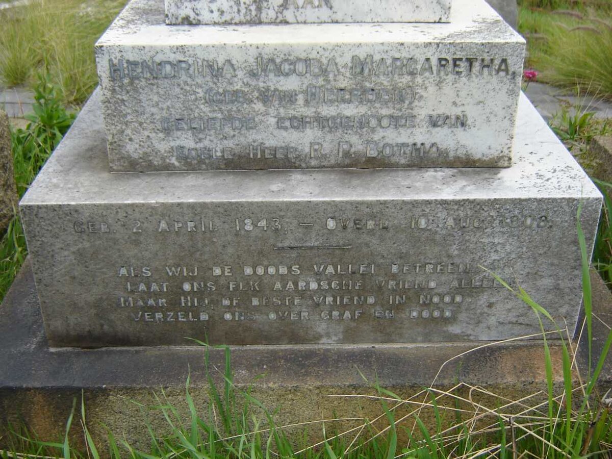 BOTHA Hendrina Jacoba Margaretha nee van HEERDEN 1843-1908