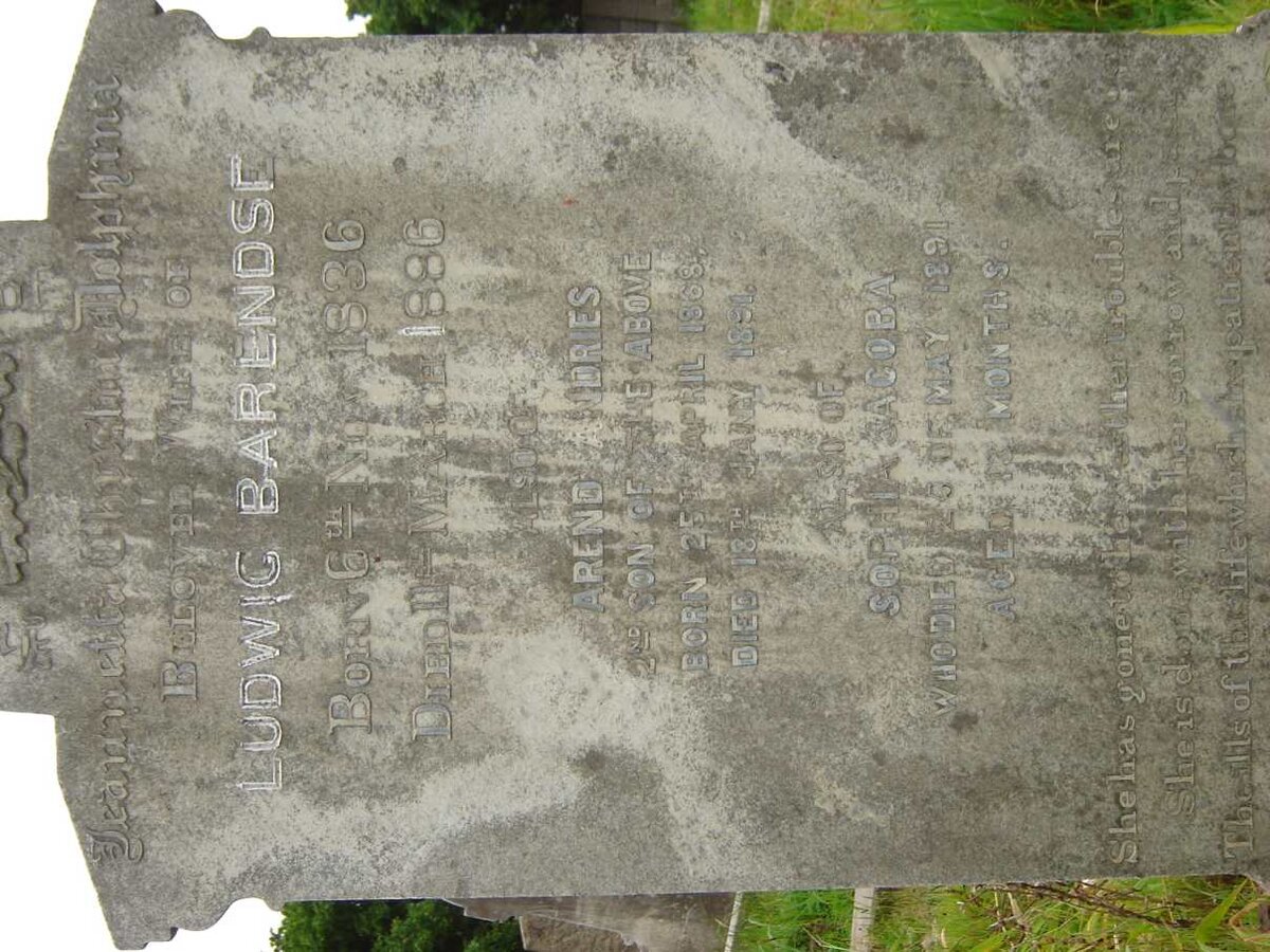 BARENDSE Ludwig 1836-1886 :: BARENDSE Arend Andries 1868-1891 :: BARENDSE Sophia Jacoba -1891