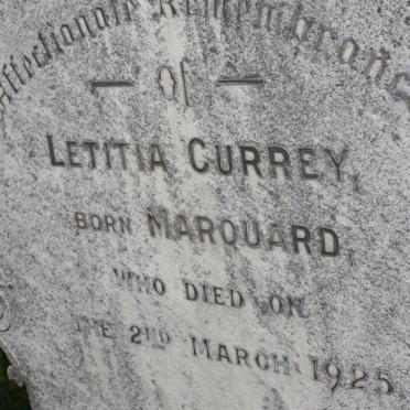 CURREY Letitia nee MARQUARD -1925