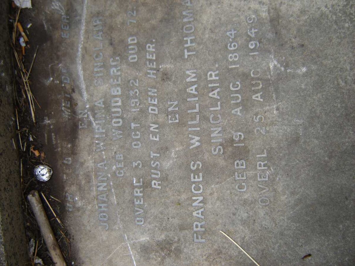 SINCLAIR Frances William Thomas 1864-1949 &amp; Johanna Wipina WOUDBERG -1932