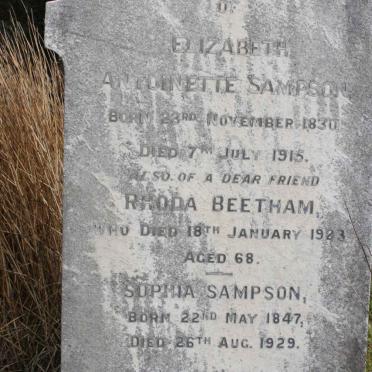 SAMPSON Elizabeth Ationette 1830-1915 :: BEETHAM Rhoda -1923 :: SAMPSON Sophia 1847-1929